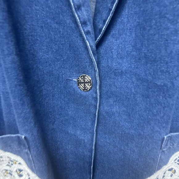 Joanna Vintage Denim w/ Doily Lace Pattern Blazer Jacket Size XL - Picture 5 of 6
